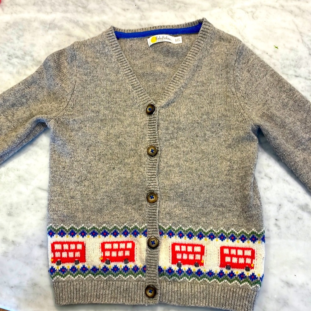 Baby Boden double decker bus cardigan